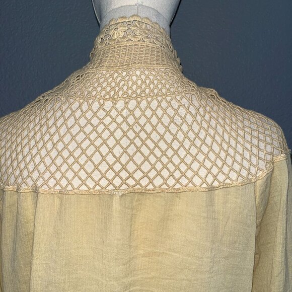 FREE PEOPLE ON THE ISLAND Butter Yellow Crocheted High Neck Peasant Blouse  - L - Picture 5 of 16